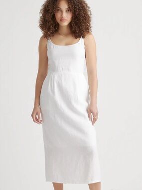 Quince White Linen Midi Dress - Sleeveless Square Neck